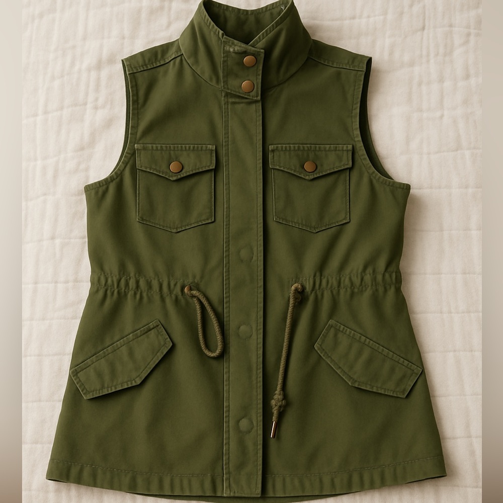 Pleione Utility Military-Green Cotton Vest – Size S
